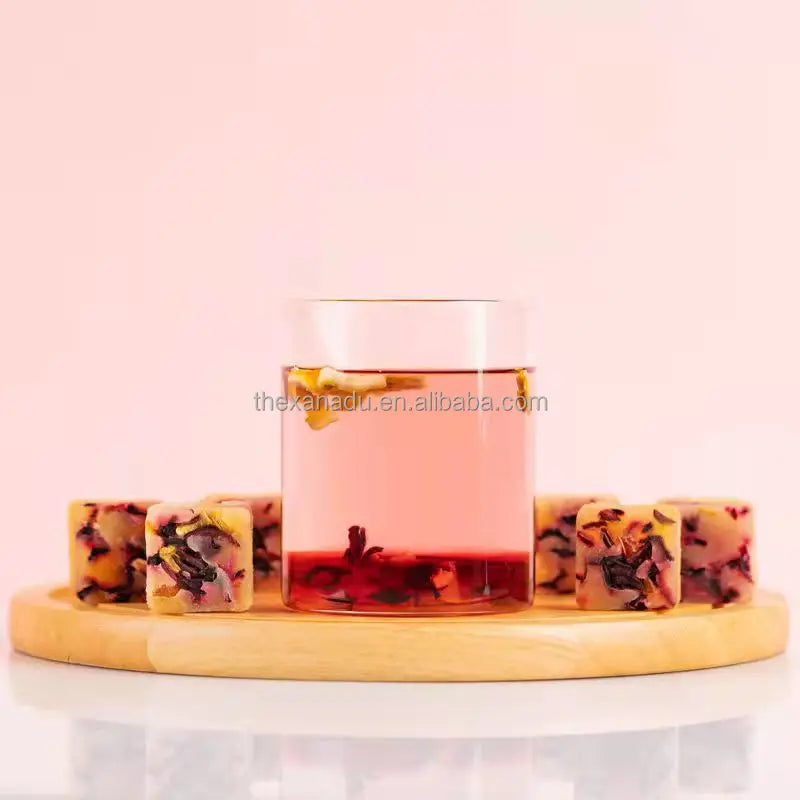 Wholesale Custom Blend 3 Flavors Handmade Honey Cubes Herbal Tea Yoni Rock Sugar Brown Sugarcane Rose Tangerine Hibiscus