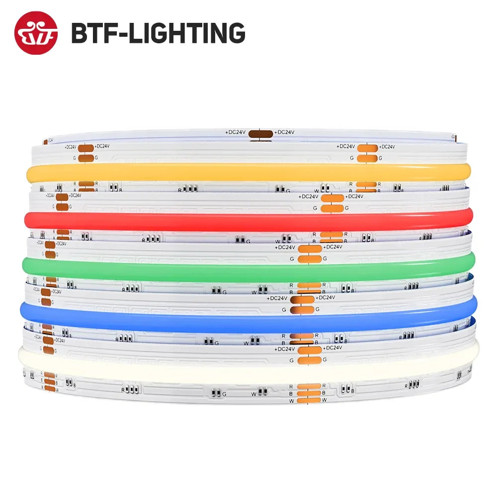 BTF-Lighting FCOB COB RGBW LED Light Strip 5Pin 12mm DC12V 24V 896 LEDs Flexible FOB COB RGBWW Led Strip Light