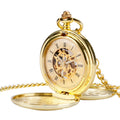 Christmas Gift Smooth Gold Retro Hand Wind Double Side Smooth Roman Mechanical Pocket Watches