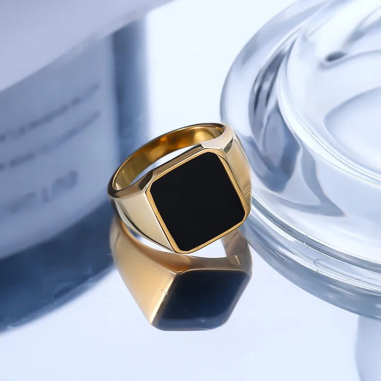 VAF Newest Design Customizable Black Enamel Stamp Signet Ring 316L Stainless Steel High Quality Polished Antirust Ring