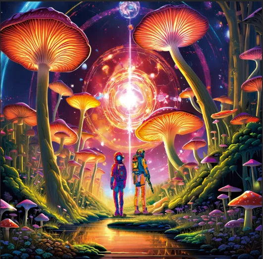 Eco-Friendly Psychedelic UV Reactive Alien Wall Tapestry Hippie Bohemian Gypsy Mushroom Wall Hanging Black Light Glow Dark