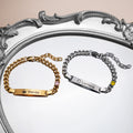 Personalized Stainless Steel Link Bracelet Bar Bracelet Customized Engraving Name Date Jewelry for Women Girlfriend Best Friend