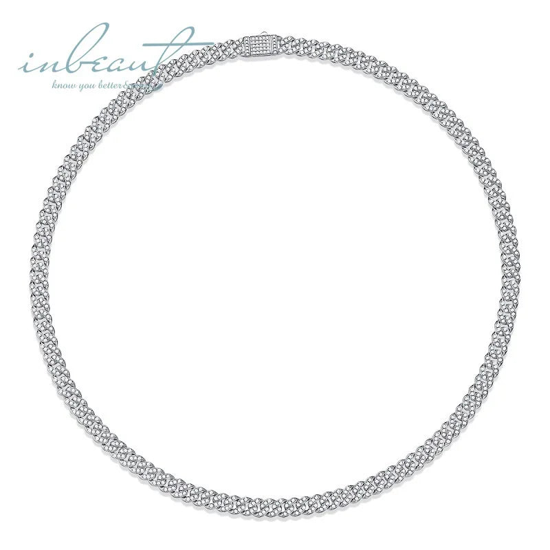 Silver 925 Original 8mm Width Brilliant Cut Diamond Test Past All D Color Moissanite Cuban Necklace for Men&Women Fine Jewelry