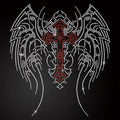 Custom Design Small OEM  Religious Ruby Wing Cross Iron on Rhinestone Motif  Iron-on Rhinestone Transfer for Rhinestone Hoodie