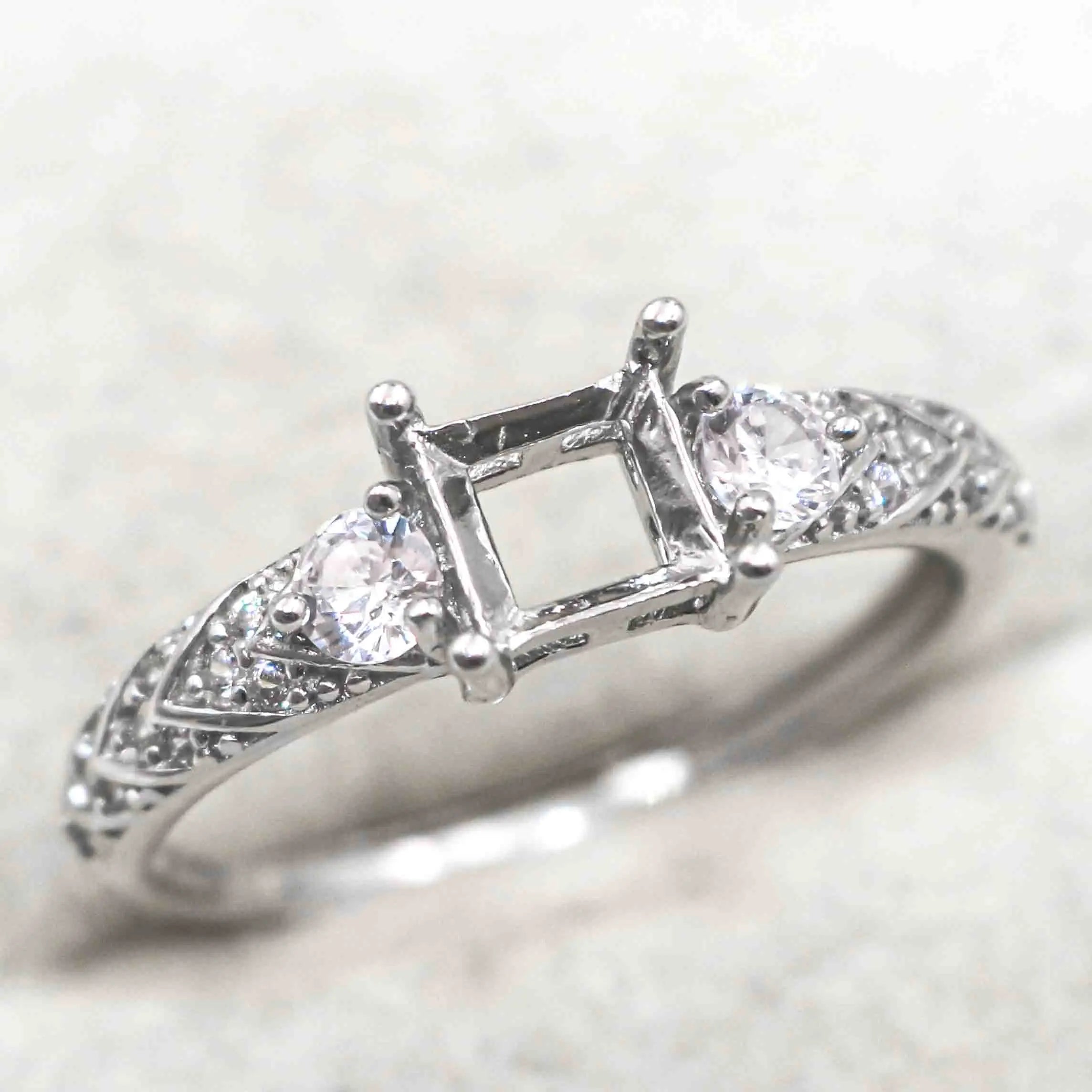 Sterling Silver 5*5mm Semi Mount Ring Square Shape Empty Frame Blank Claws Setting S925 Base Without Center Stone for Inlay DIY