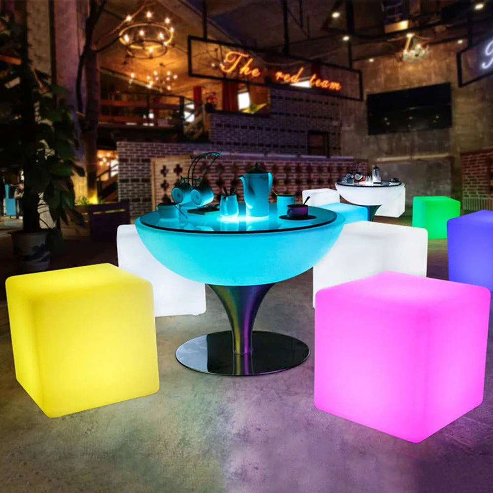 Mesas Y Sillas Para Eventos Modern bar Stools Led Light up Cube Seat Chair Seating Outdoor Furniture