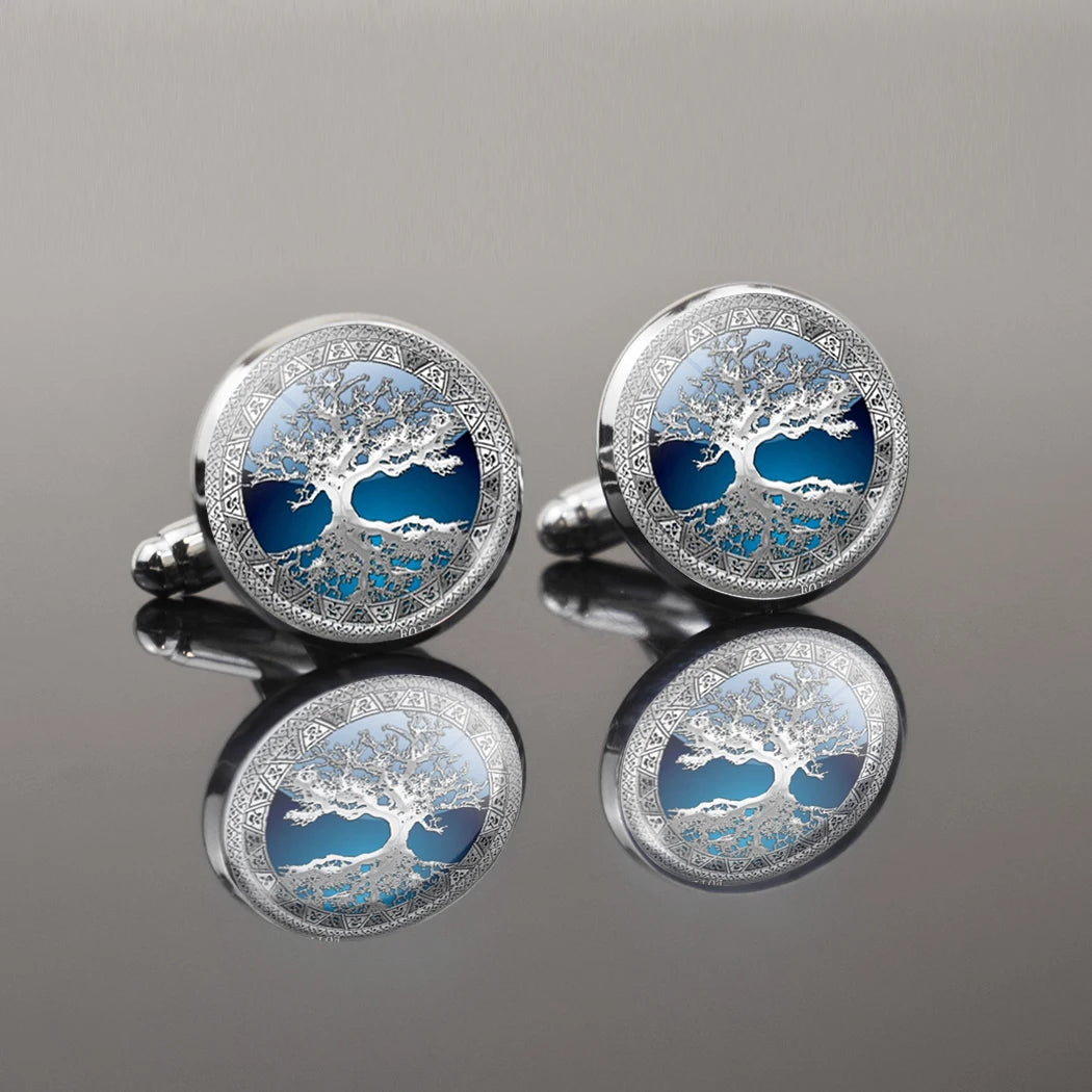 Tree of Life Men Cufflinks Silver Suit Shirt Cuff Links Fashion Accessories Jewelry for Men 2023
