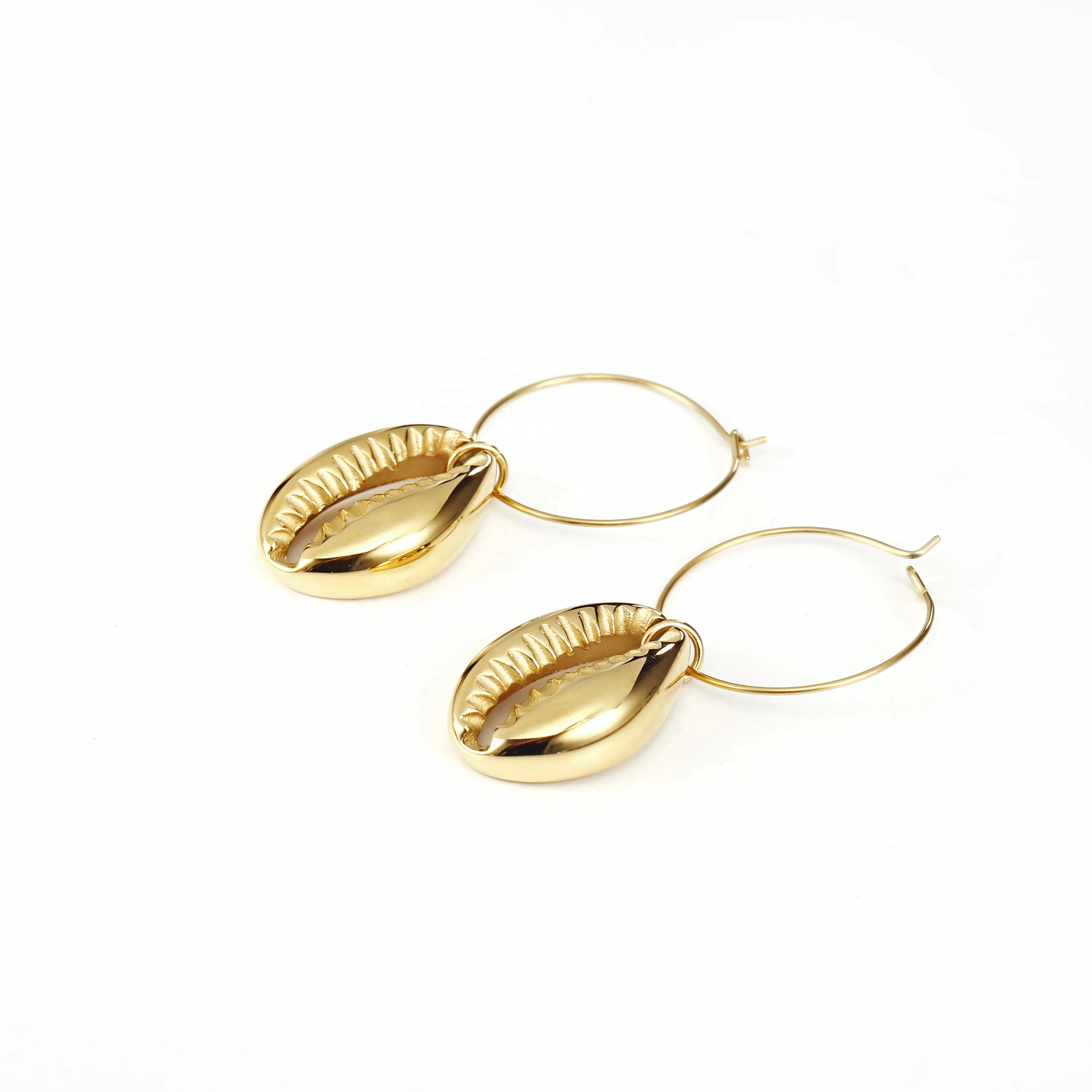 Boho Jewelry Shells Beach Theme Gold Plated Large Circle Sea Shell Dangle Earring Drop Earring Women