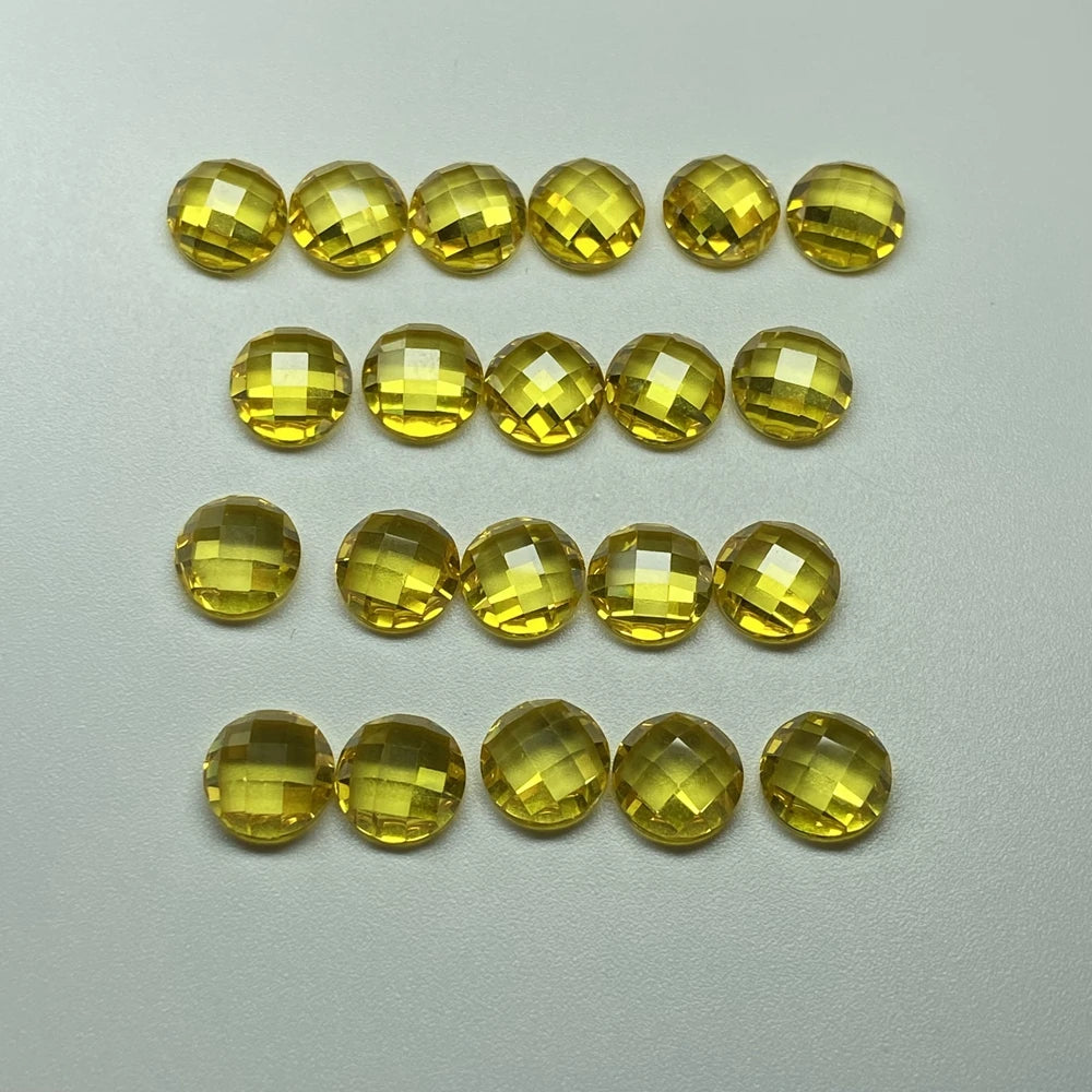 Checkerboard Cut Round 7mm Flat-Back Cut Cubic Zircon Green Garnet Pink Yellow Orange White Amethyst CZ Loose Gemstones