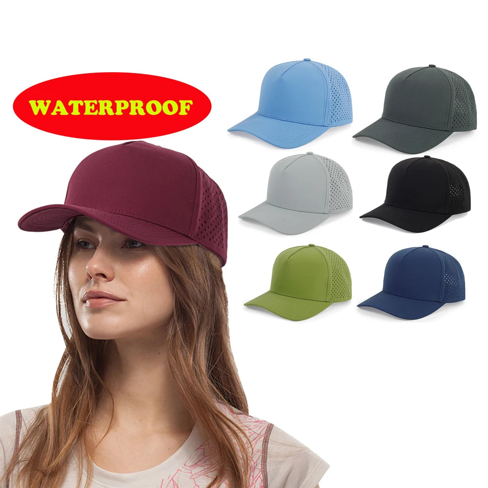 New Arrival 100% Polyester Customized Logo Golf Hat Sporty 5-Panel Style Waterproof Sun Protect Snapback Hat