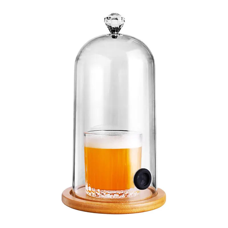 Wholesale Bar Tools Disposable Metal Candle Jars Cocktail Infuser Smoking Gun Glass Cloche Dome with Wooden Base