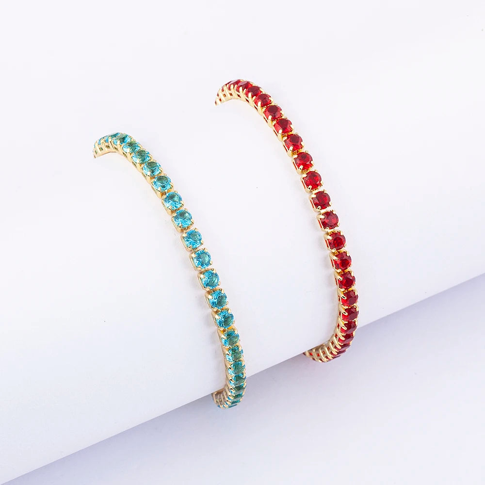 QIKU Bohemia Full Colorful Rhinestone Paved Tennis Bracelets Gold Plated Copper Zircon Charm Wedding Birthday Jewelry Wholesale