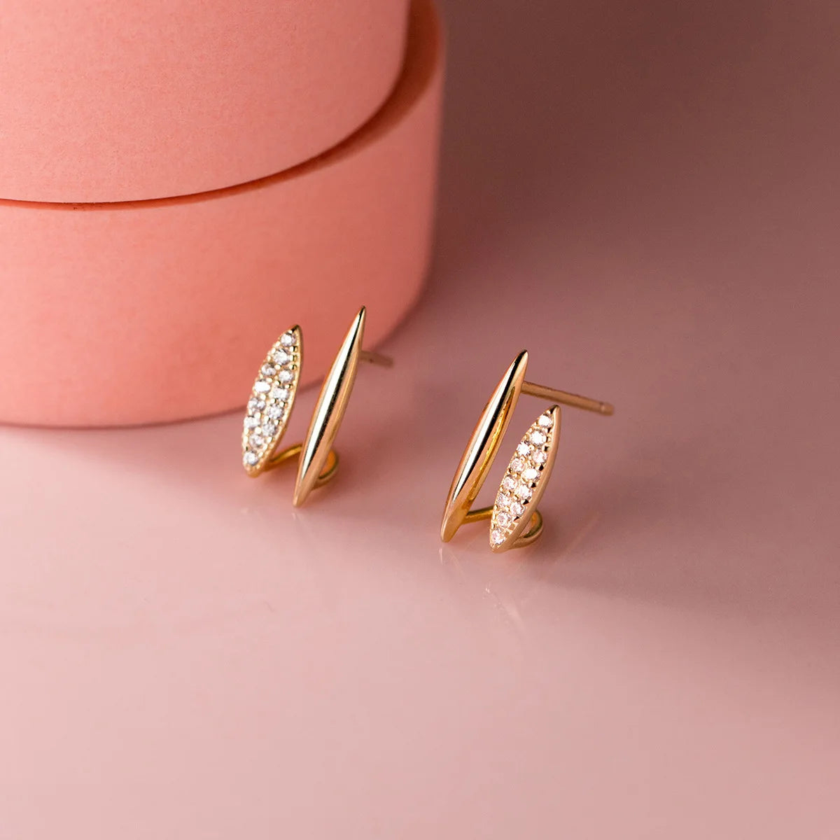 Fashion Jewelry 925 Sterling Silver Geometric Two Double Layer Diamond Gold Plated Stud Earrings Women