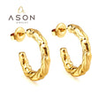 Ason Fashion Jewelry Wholesale Trendy Stainless Steel 18k Gold Plated Ruffled Stud Earrings Minimal C Hoop Earrings for Women