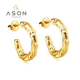 Ason Fashion Jewelry Wholesale Trendy Stainless Steel 18k Gold Plated Ruffled Stud Earrings Minimal C Hoop Earrings for Women