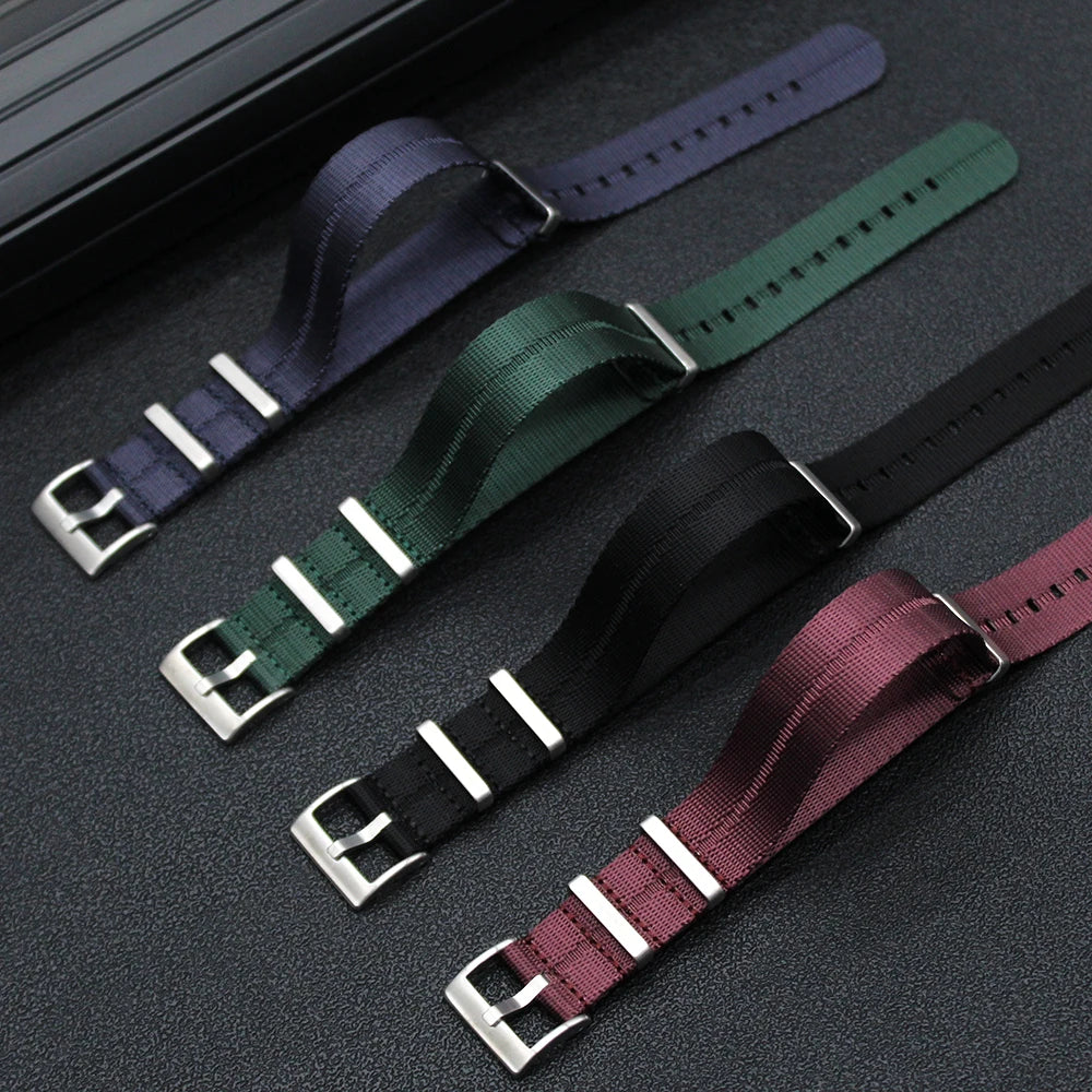 Adjustable Embossed Seatbelt One-Piece Luxury Nylon Striped Watch Strap 18mm 20mm 22mm Wristbands With Stainless Steel Buckle