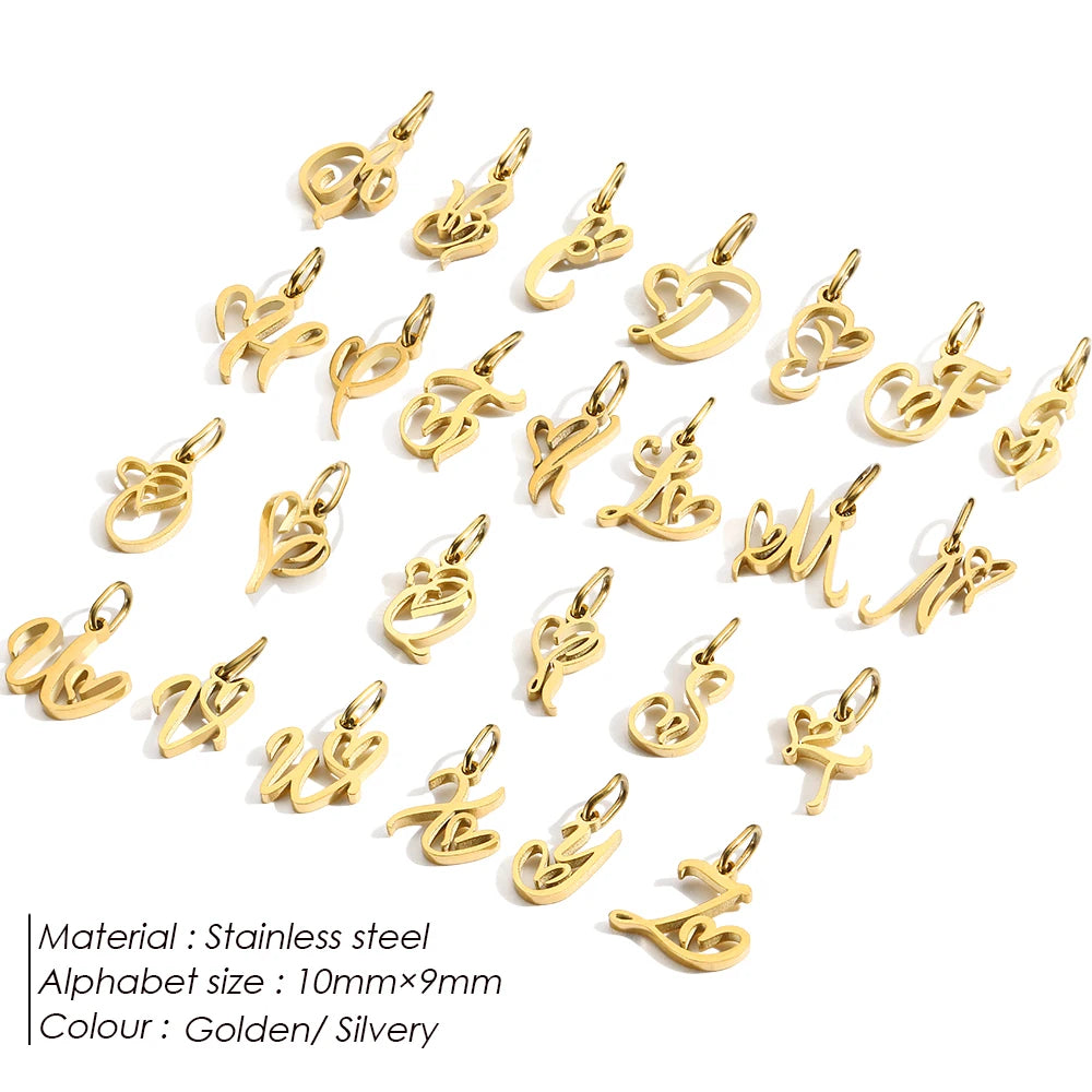 EManco Personalized Stainless Steel Art Font Alphabet Pendant Initials  A-Z Charms DIY Accessories for Jewelry Making