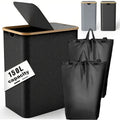 Fabric 2 Compartments Storage Basket Foldable Bamboo Laundry Basket Clothes Organizer Neatening Closet Baskets with Handle