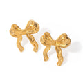 J&D Designer Dainty 18K Gold Earrings for Girls Stainless Steel Trendy Princess Chunky Bow Earring for Women