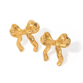 J&D Designer Dainty 18K Gold Earrings for Girls Stainless Steel Trendy Princess Chunky Bow Earring for Women