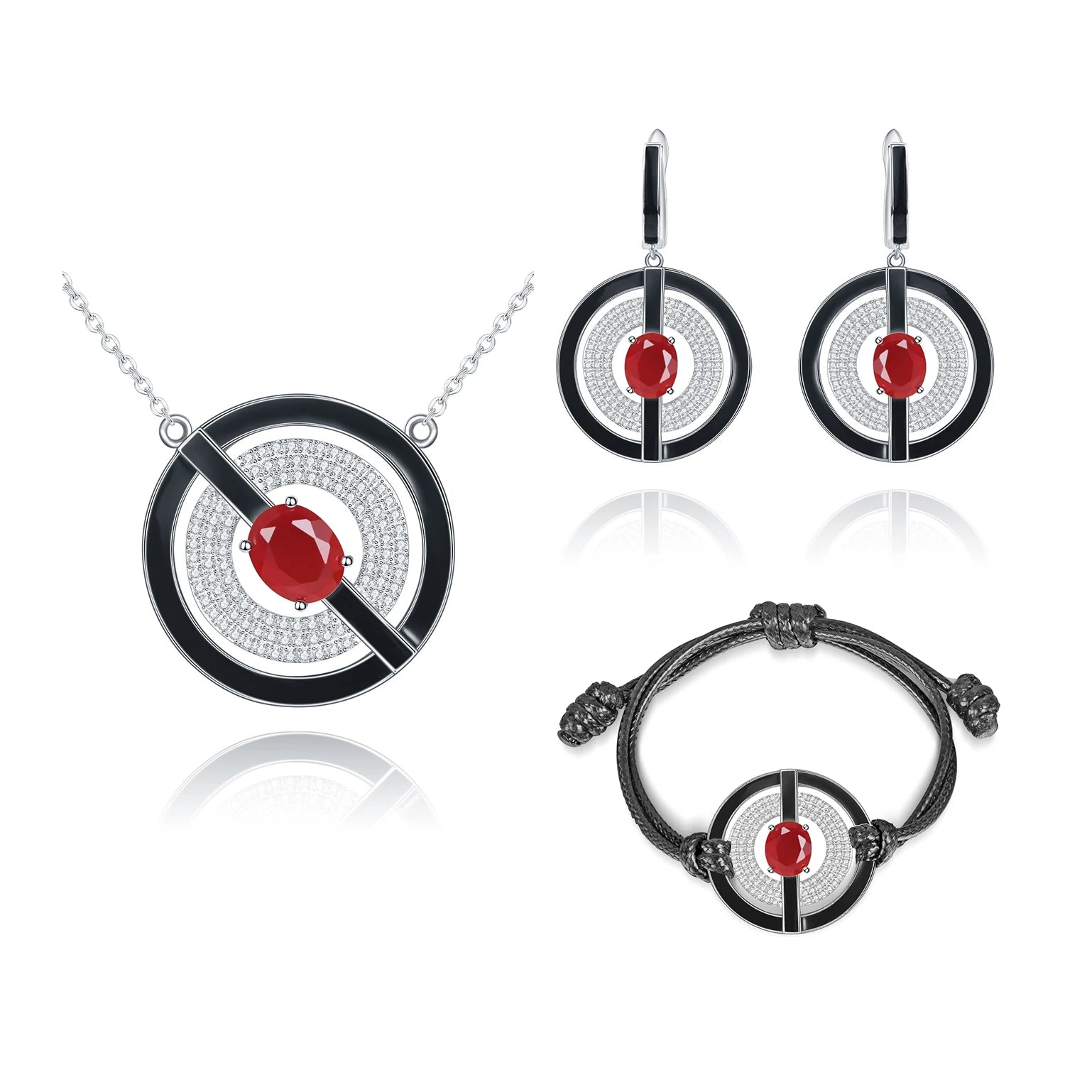 C8285 Abiding 925 Silver Jewelry Sets Women Bracelet Necklace Earrings Enamel Forbids Sign Natural Red Agate Jewelry