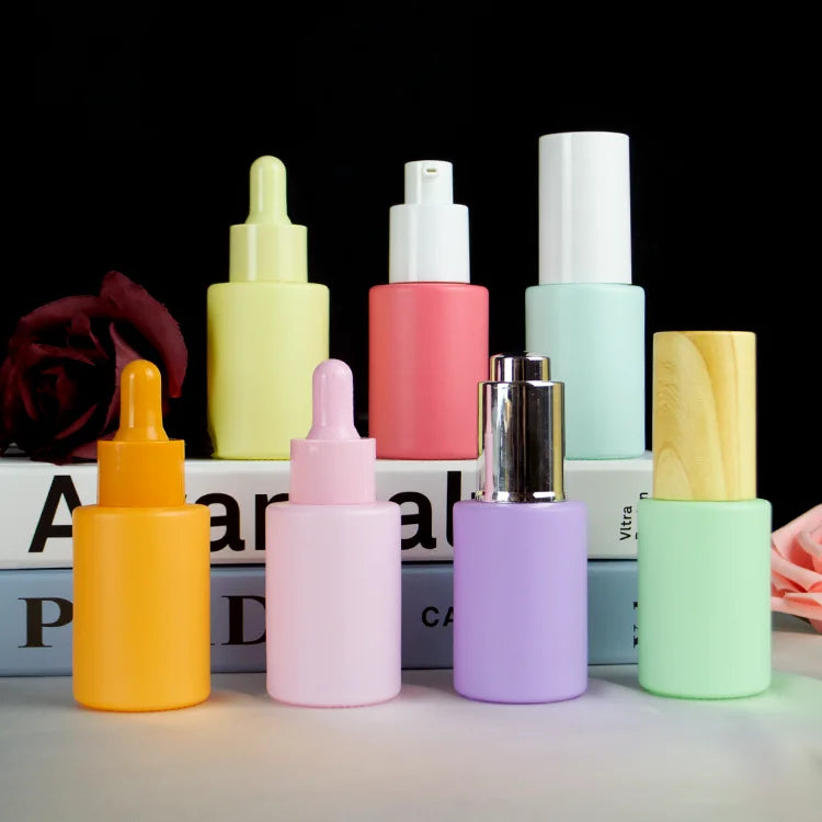 30ml Pink Frosted Glass Serum Bottles Refillable Cosmetic Essential Oil Glass Bottles for Serum Essence