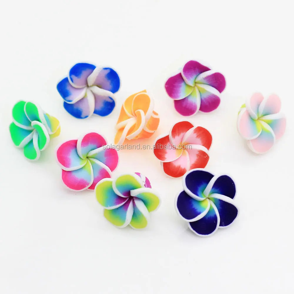 100pcs 15mm Handmade Soft Polymer Clay Flower Hot Clay Hawaii Flowers for DIY Necklace Bracelet Hair Ornament Jewelry Making