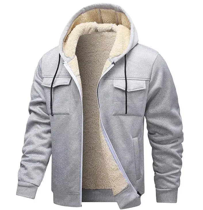 Manufacturer Wholesale Custom Thick Fleece Men Winter Warm Heavy Full Zip up Fur Lined Hoodie for Male