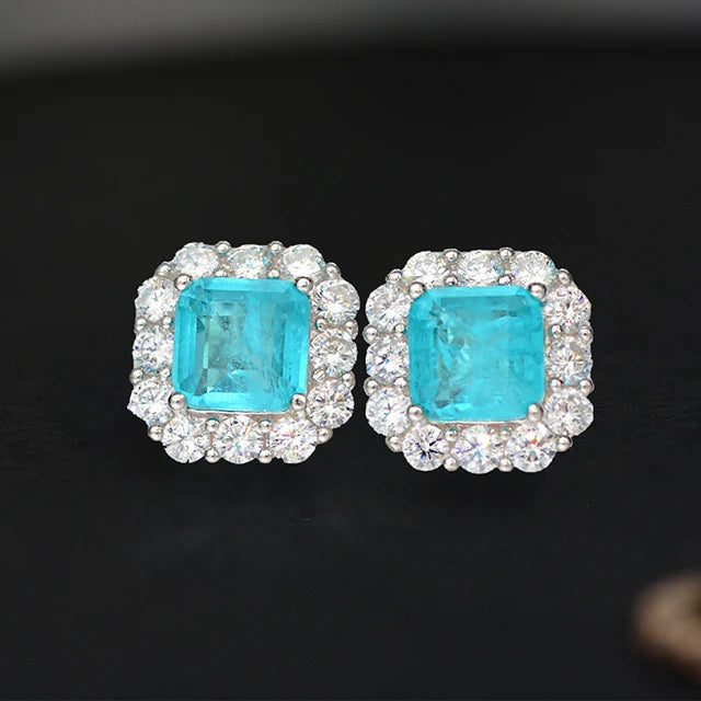 New Sterling Silver Paraiba Stud Earring Jewelry Fashion