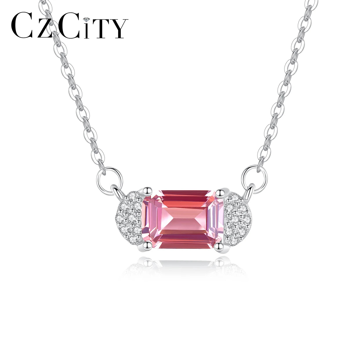 CZCITY Small Cute Girl a Morganite Pink Men Made Gemstone Sterling Silver Womens Necklace Wholesale
