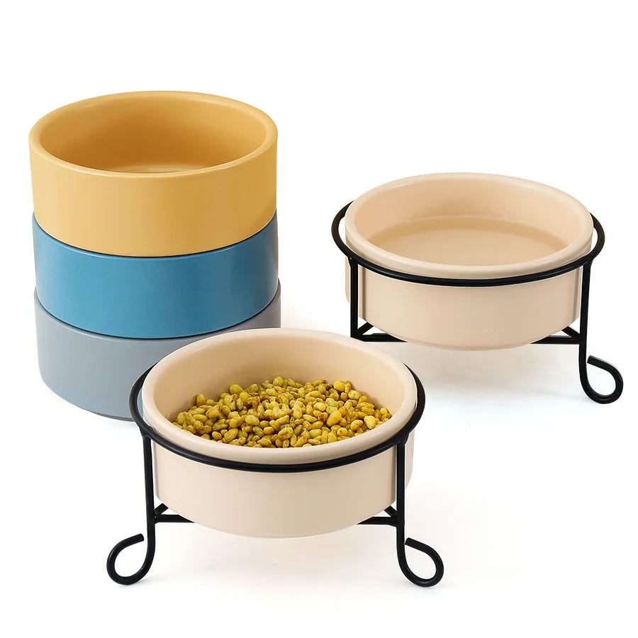 Durable Eco-Friendly Luxury Ceramic Pet Bowl Slow Feeder Dog Bowl with Metal Holder Sublimation Elevated Cat Bowl for Food