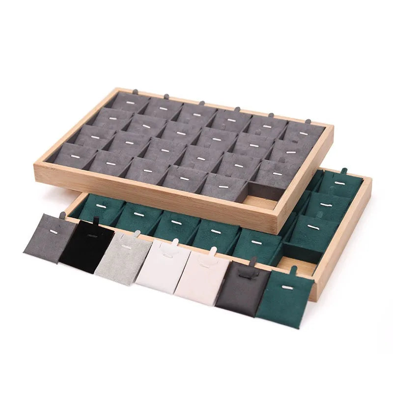 24 Grids New Bamboo Jewelry Displays Tray Case for Earrings Necklace Pendants