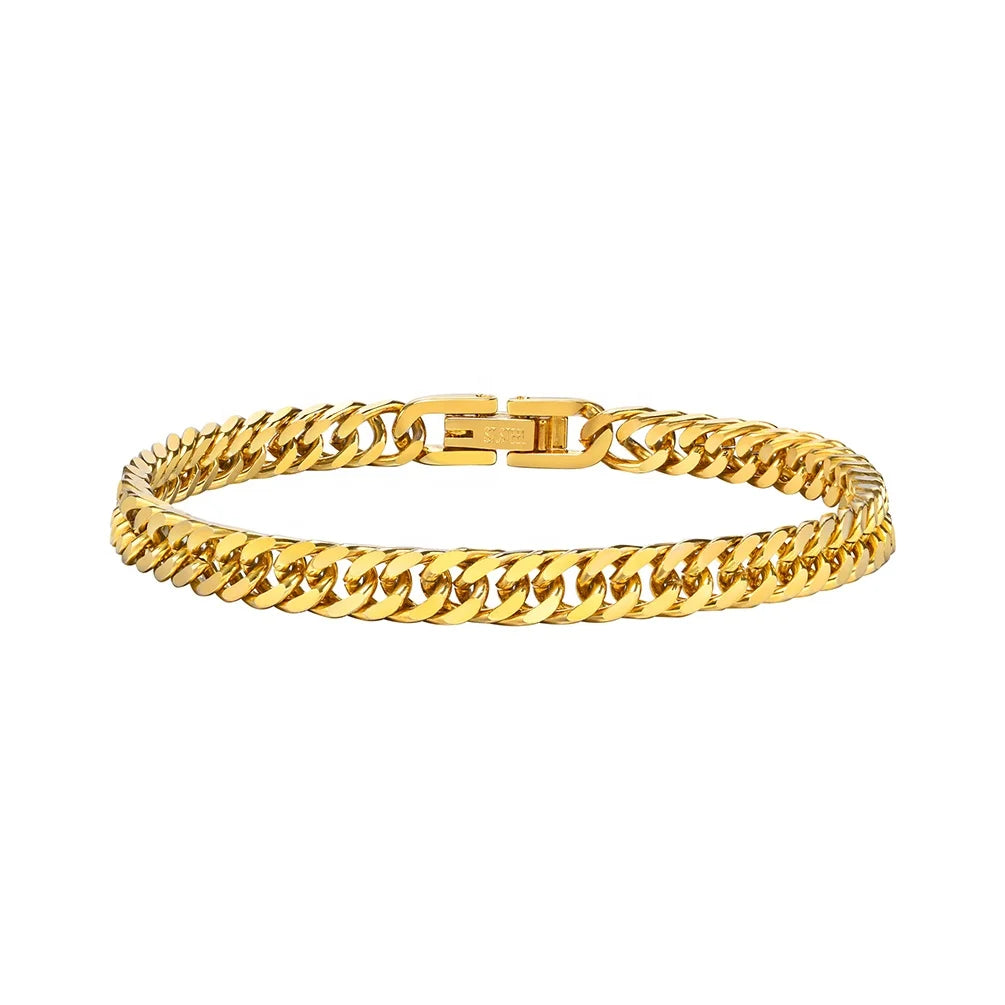 Alin 5MM Wide Stainless Steel New Fashion Jewelry Simple Style Gold Plated Bracelets Necklaces for Men