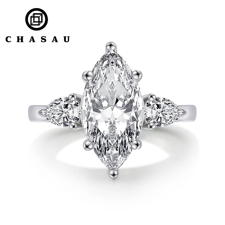 Wholesale 5 Carat CZ Cubic Zircon Ring 925 Sterling Silver Three Stone Marquise Cut Cryestal White Engagement Ring