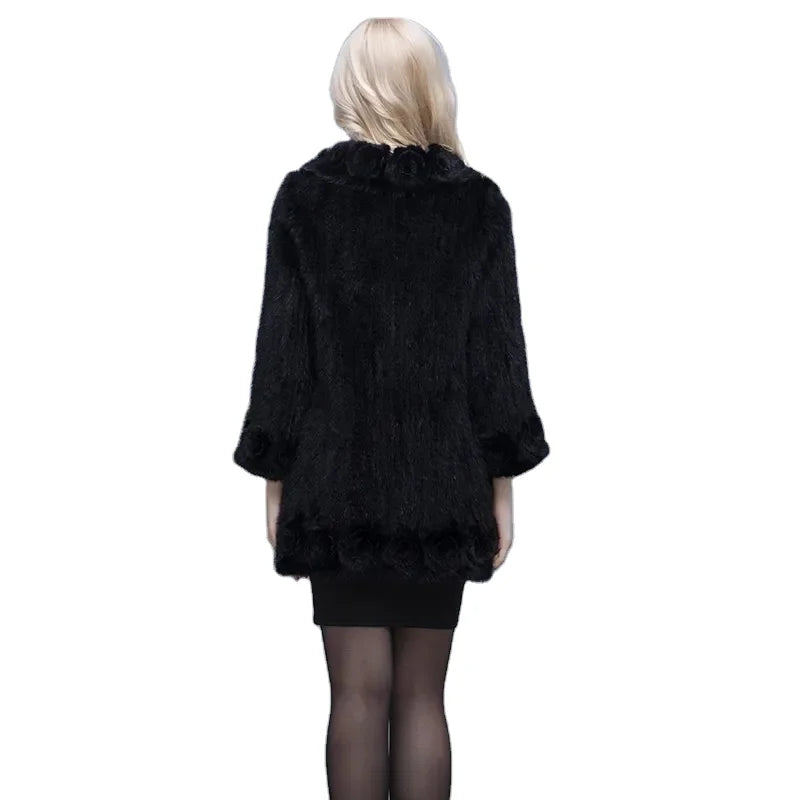MWFur  Winter Season Luxury Warm Fur Collar With Knitted Mink Hair Winter Coat Fashion Mink Fur Coat for Woman Ladies
