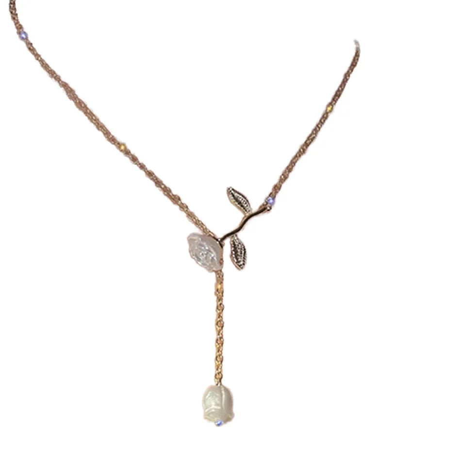 Trendy Rose Gold 316L Stainless Steel Flower Choker Necklace Ins Cute Thin Link Chain with Anniversary-Appropriate Charm