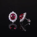 AE215 Luxury Jewelry Bridal Wedding 925 Sterling Silver Cabochon Gemstone Pigeon Blood Red Lab Grown Ruby Stud Earrings