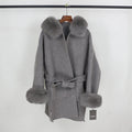 OFTBUY 2021 Real Fur Coat Winter Jacket Women Natural Fox Fur Collar Cuffs Hood Cashmere Wool Woolen Oversize Ladies Outerwear