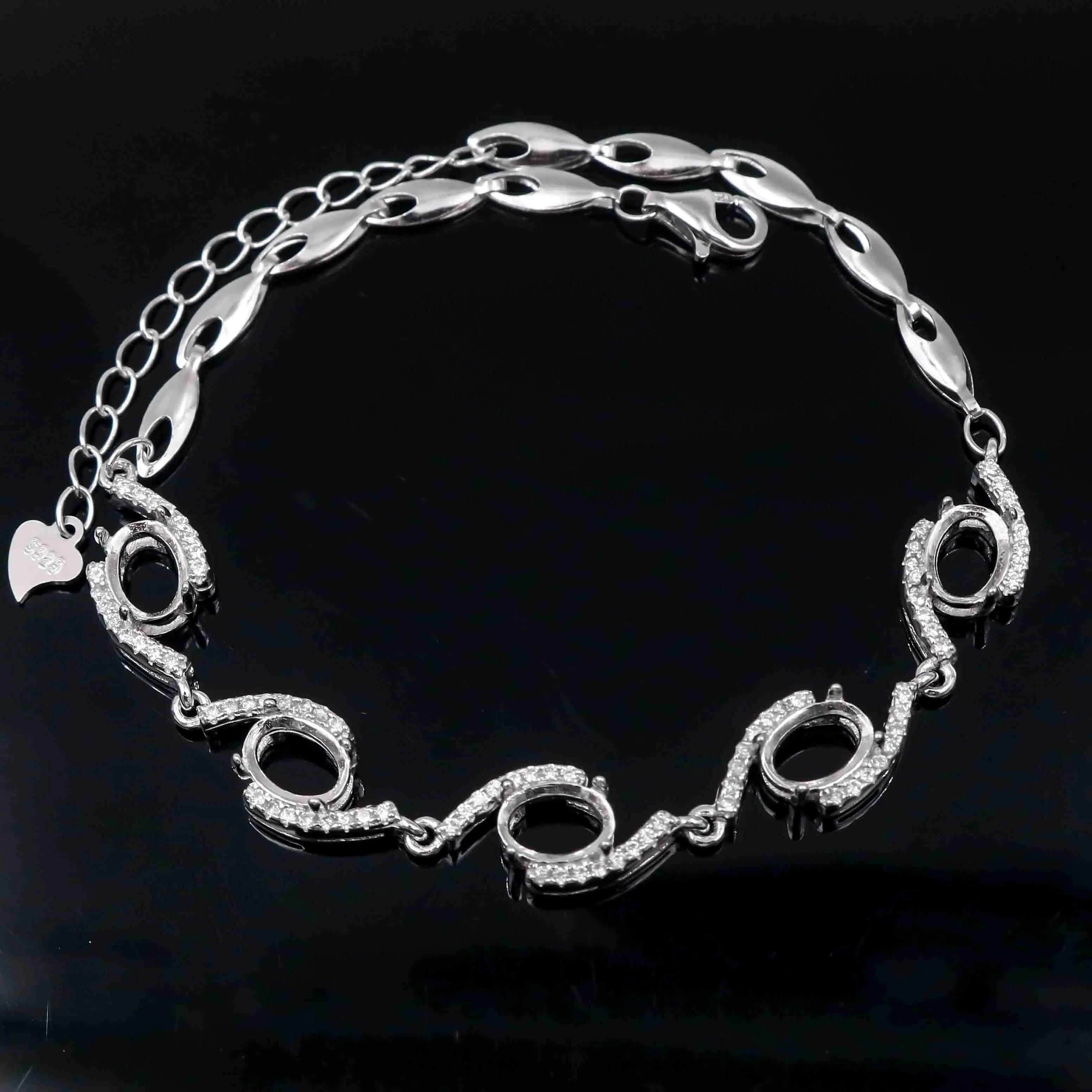 Sterling Silver 5*7mm Semi Mount Bracelet Blank Empty Support Mountain Claw Setting S925 Base Holder Without Stone for DIY Inlay