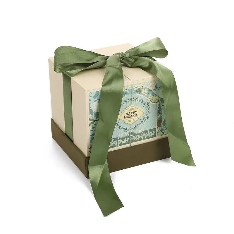 Custom Premium Green Luxury Magnetic Gift Boxes for Gift Sets Packaging With Ribbon