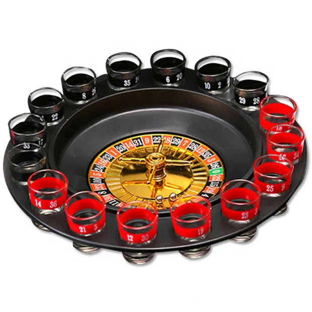 Factory Wholesale 16pcs Russian Drinking Roulette Game Tray & Glass Cup Turntable for Karaoke Parties Durable Plastic