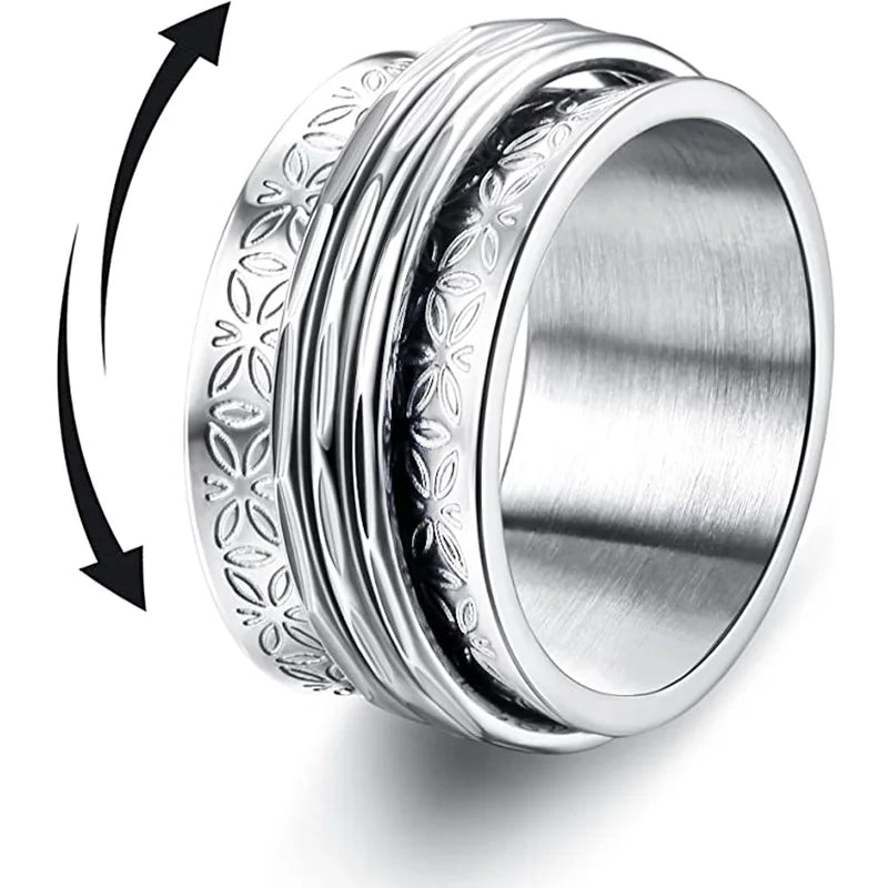 Hot Selling Anti Anxiety Ring 11mm Butterfly Stainless Steel Rings Rotating Daisy Flower Spinner Fidget Rings for Women