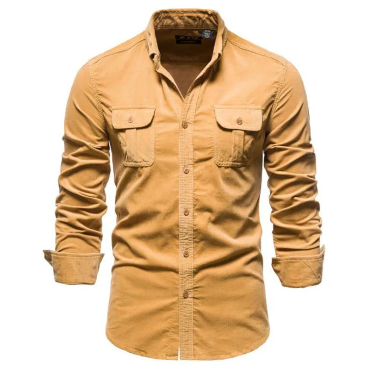 New Single Breasted Cotton Mens Shirt Business Casual Fashion Solid Color Corduroy Men Shirts Autumn Slim Shirt for Men