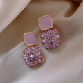 Trendy Geometric Square Drop Earrings 925 Silver Gold/Silver Plated Purple Crystal Rhinestone Women's Jewelry