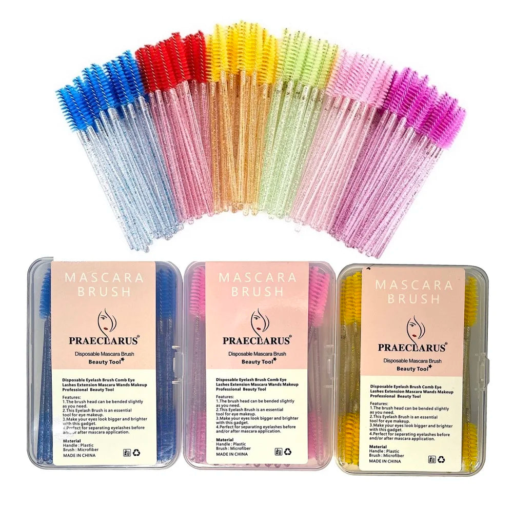 Shiny Crystal Eyelash Applicator Disposable Nylon Mascara Wands Spoolies Brushes with Crystal Handle for Cleaning