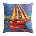 New  Decor Crafts Crewel Embroidery Pillowcase Landscape Sailing Boat Hand Stitching Pillow Cover