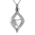 Stainless Steel Silver Plated Crystal Heart Hangers Cremation Ashes Pendant Teardrop Heart Keepsake Urn Memorial Necklace