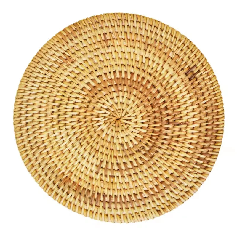 Handmade Rattan Placemat Natural Hyacinth Wicker Farmhouse Bohemian Woven Heat Resistant Eco-friendly Home Kitchen Tableware