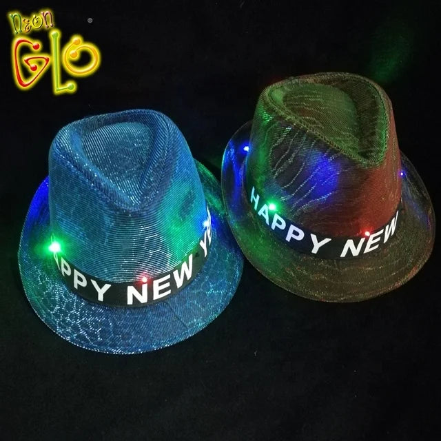 LED Cowboy Hat Summer Party Glowing Light-Up Neon Fedora Hat Happy New Year Flashing Fedora Hat