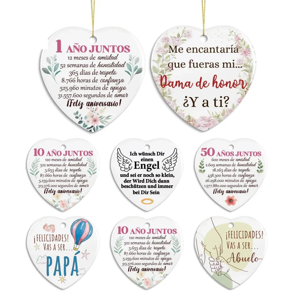Humor Ceramic Heart Shape Ceramic Sign LOVE Spanish Anniversary for Hanging Wall Decor Gift
